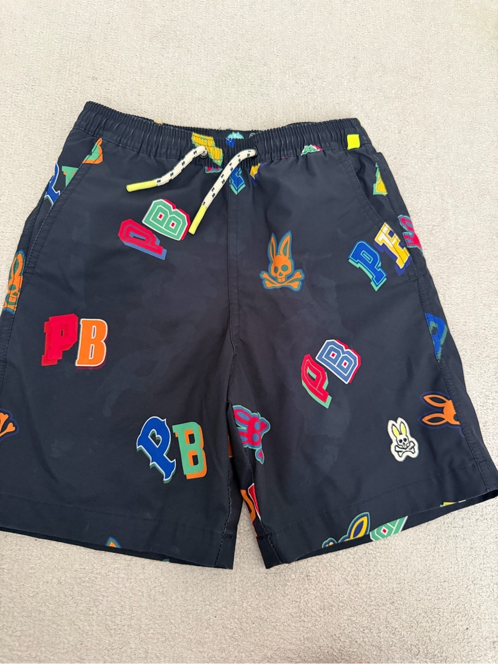 Psycho Bunny Boys Black Swim Trunks with Multicolor PB Logos